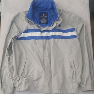 U.S. Polo Assn. Jacket XL Gray Full Zip Blue Stripes Lightweight Casual Sku 292